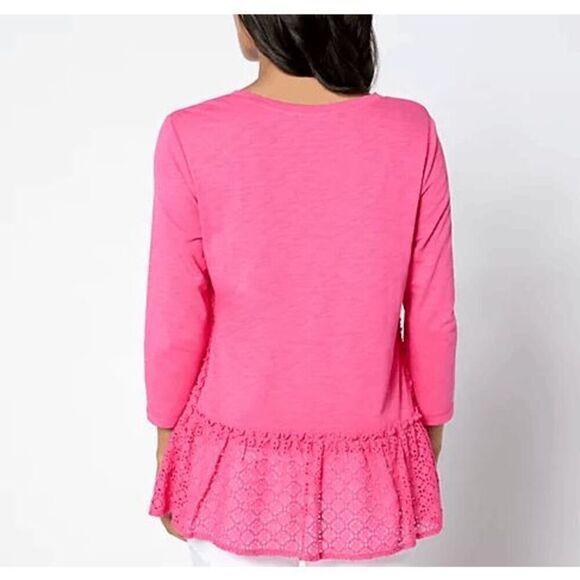 LOGO by Lori Goldstein Mint Green Lace Hem Blouse - Picture 4 of 4